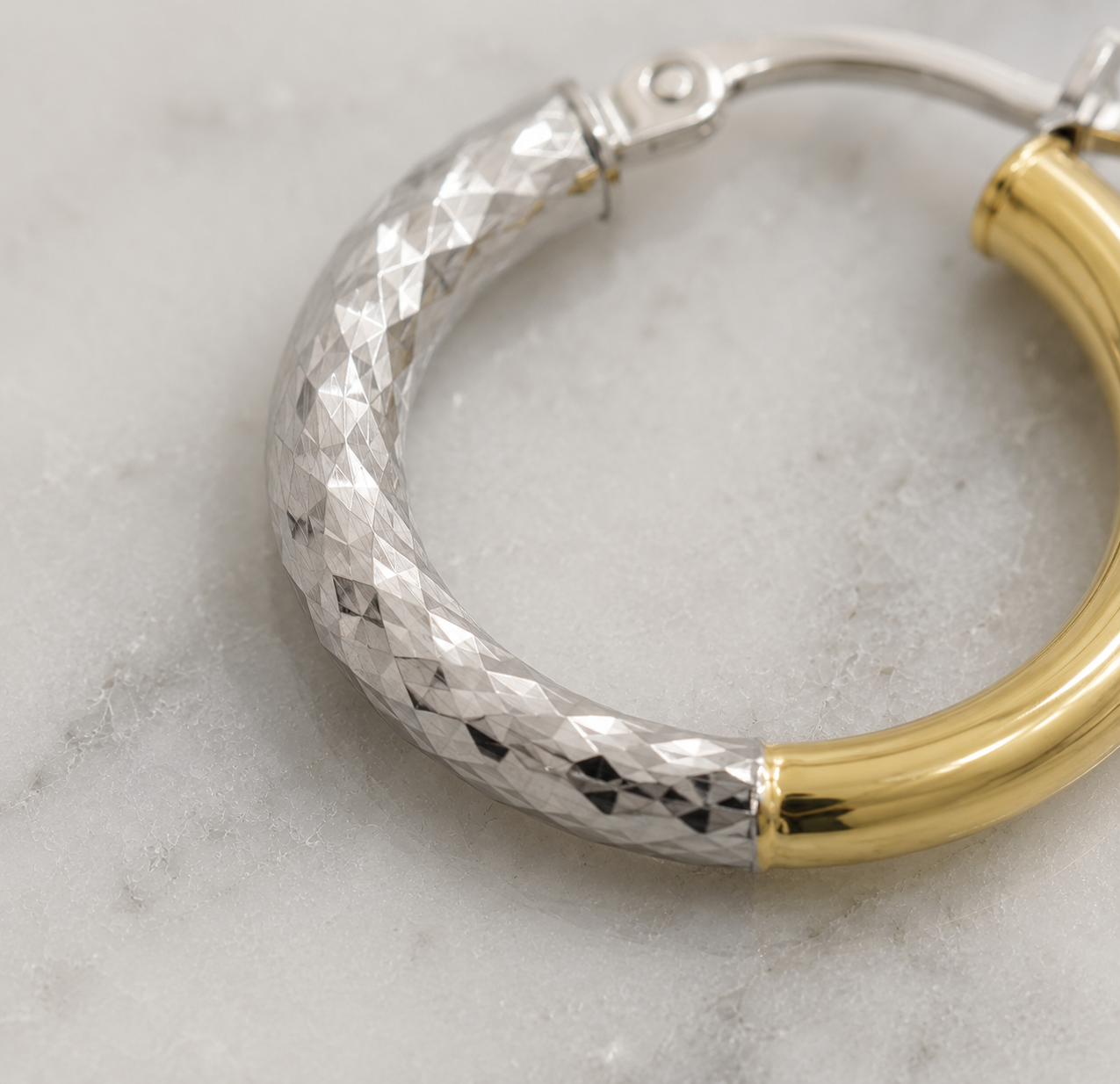 14ct Yellow & White Gold Two-Tone Hoop Earrings 15mm