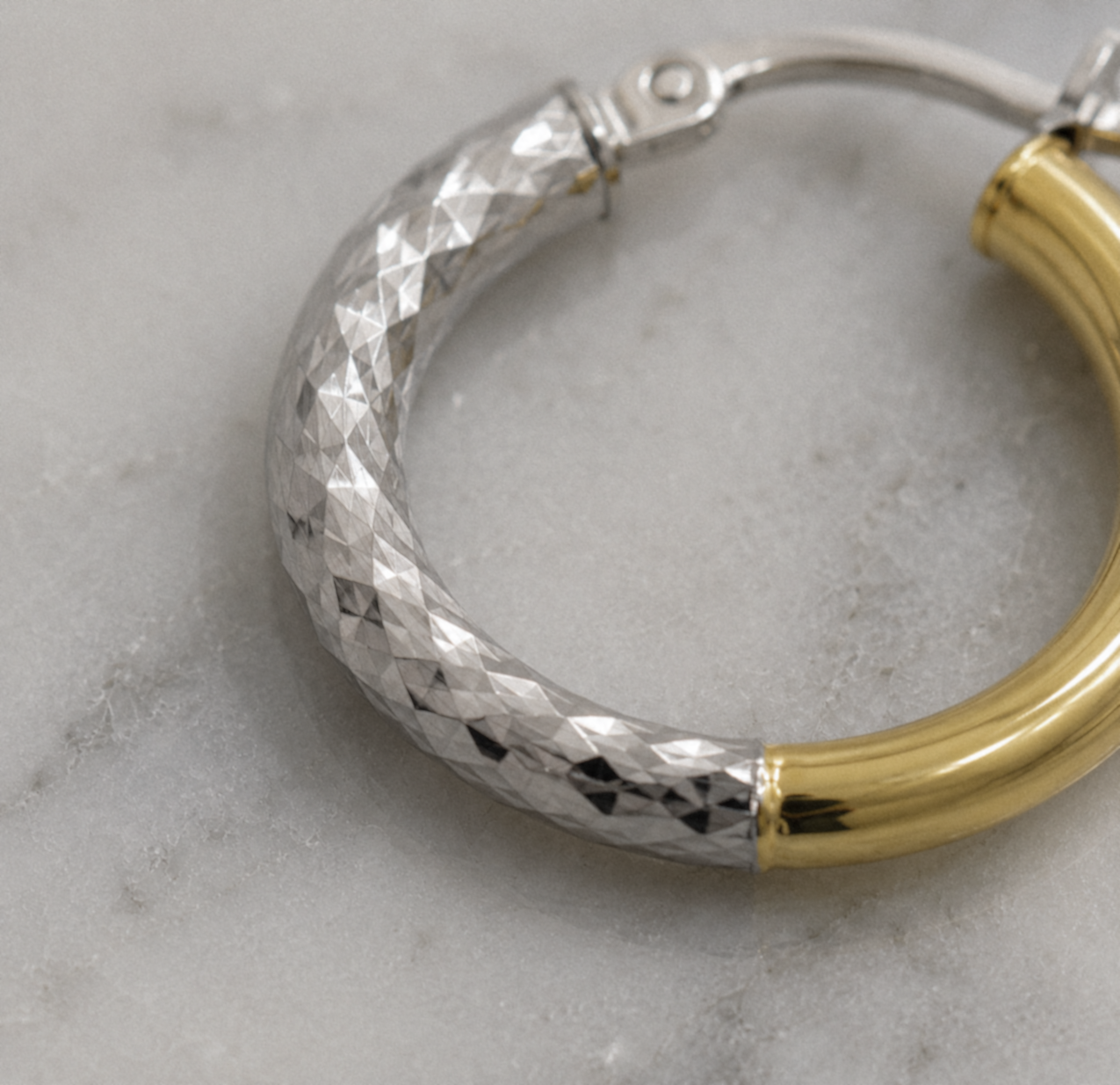 14ct Yellow & White Gold Two-Tone Hoop Earrings 15mm
