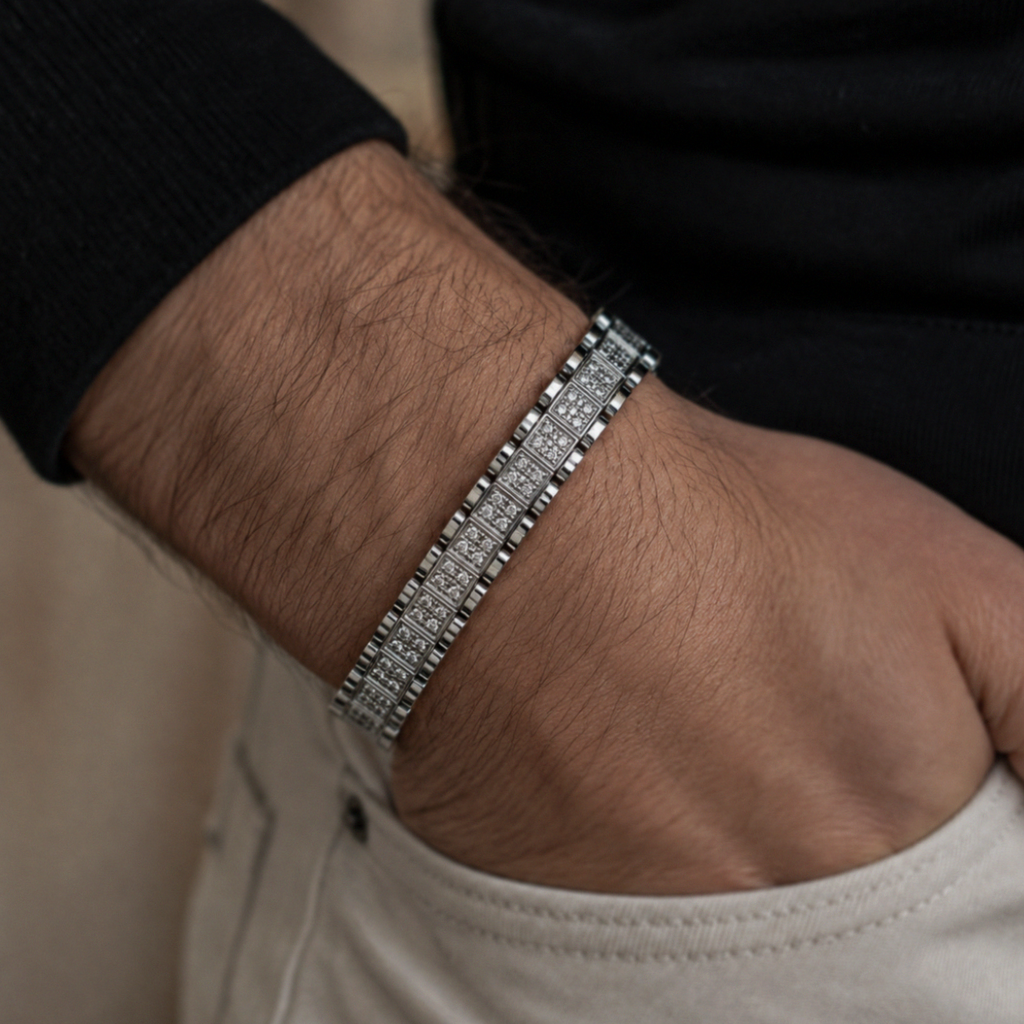 Silver Cubic Zirconia Brickwork Bracelet