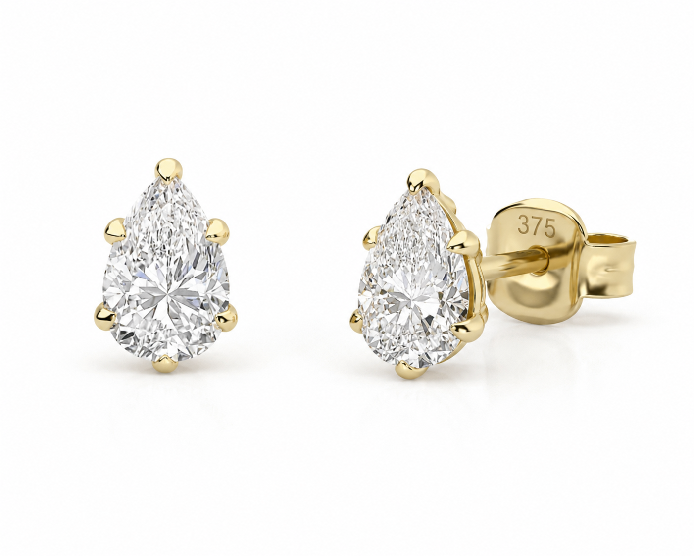 9ct Yellow Gold Pear-Cut Lab-Grown Diamond Stud Earrings – 0.50ct Total