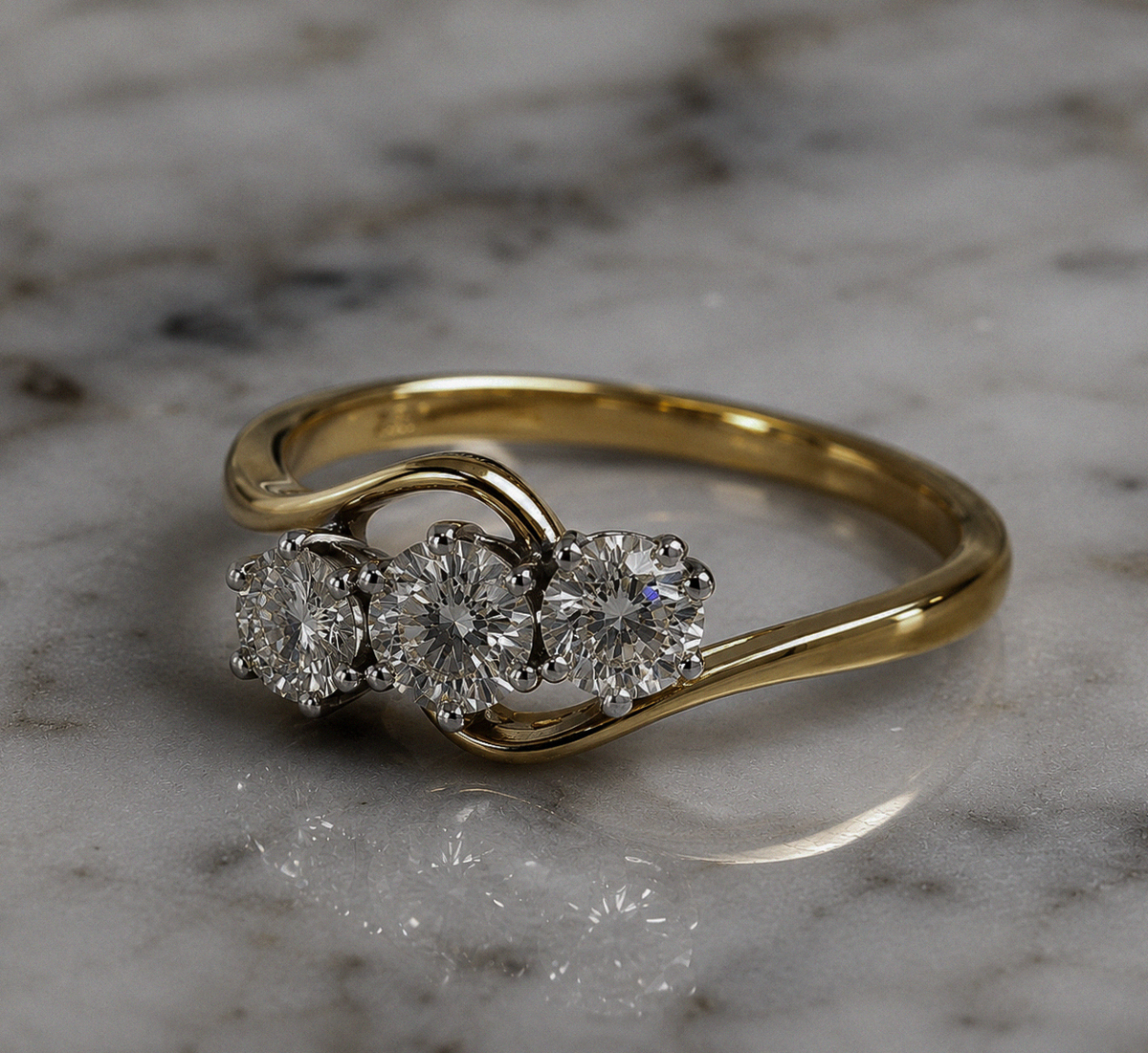 18ct Two-Tone Gold 1.00ct Diamond Swirl Trilogy Engagement Ring