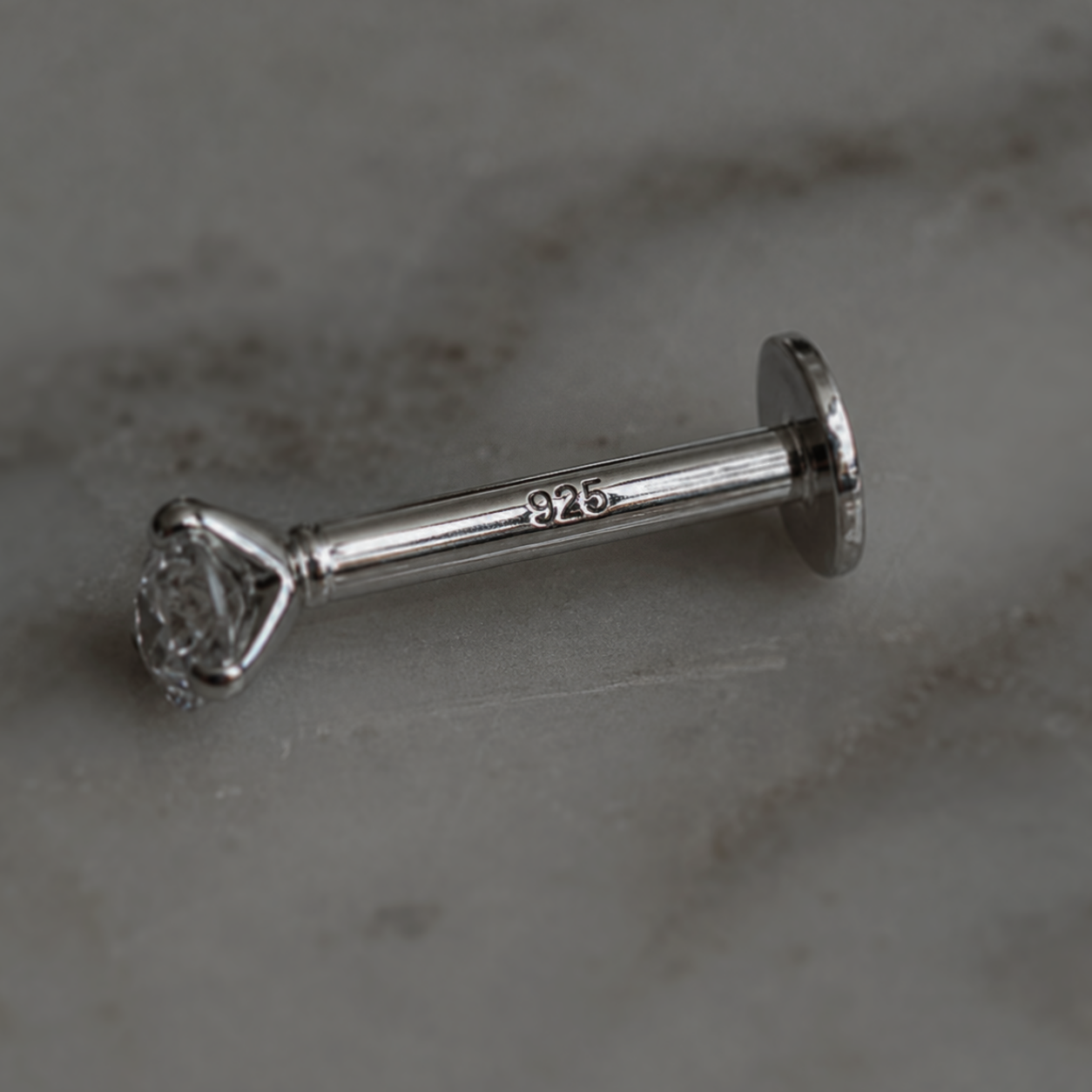 Sterling Silver CZ Labret Stud Earring – Flat Back Cartilage Helix Tragus Piercing