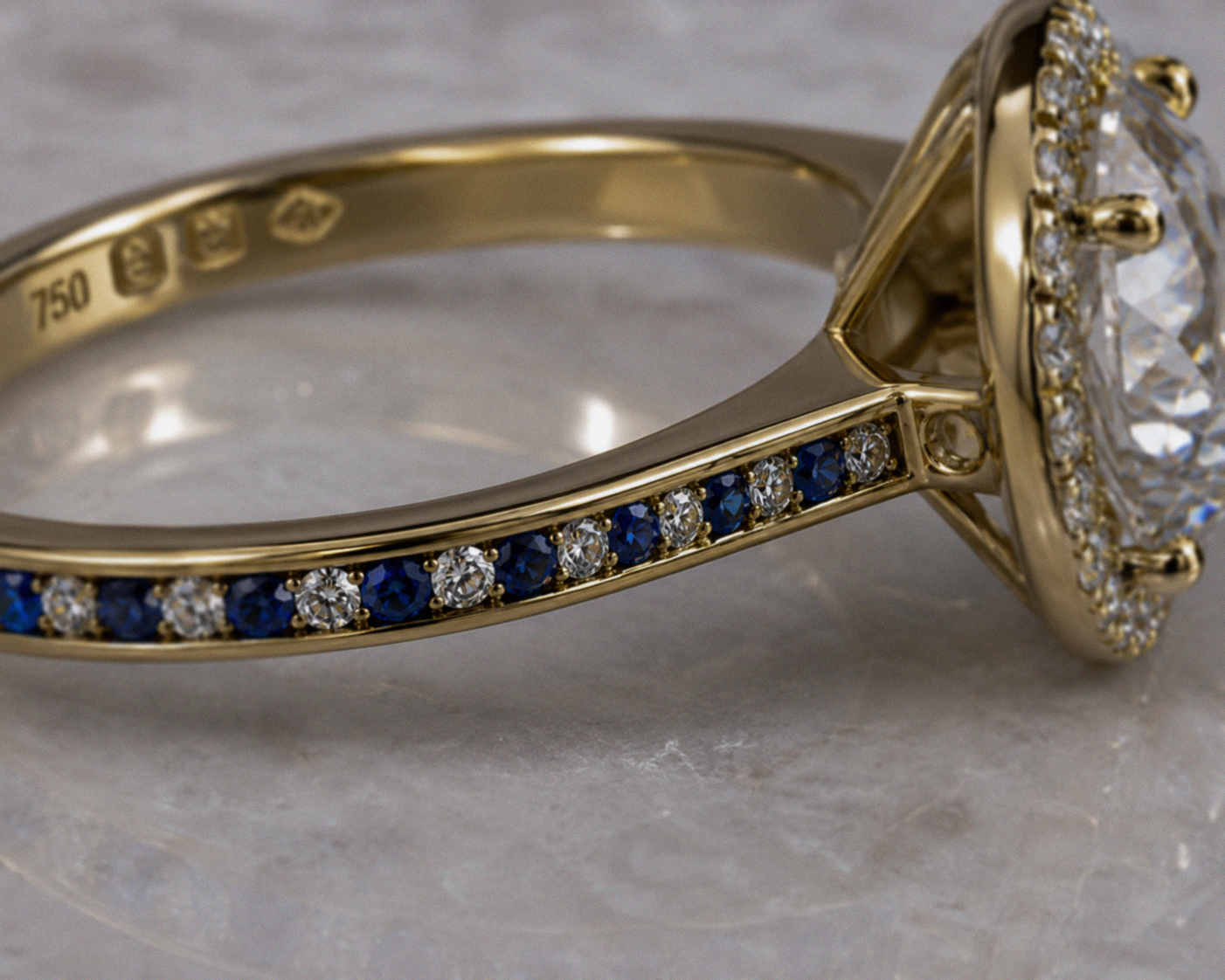 18ct Yellow Gold 10.01ct Natural Diamond & Sapphire Halo Ring