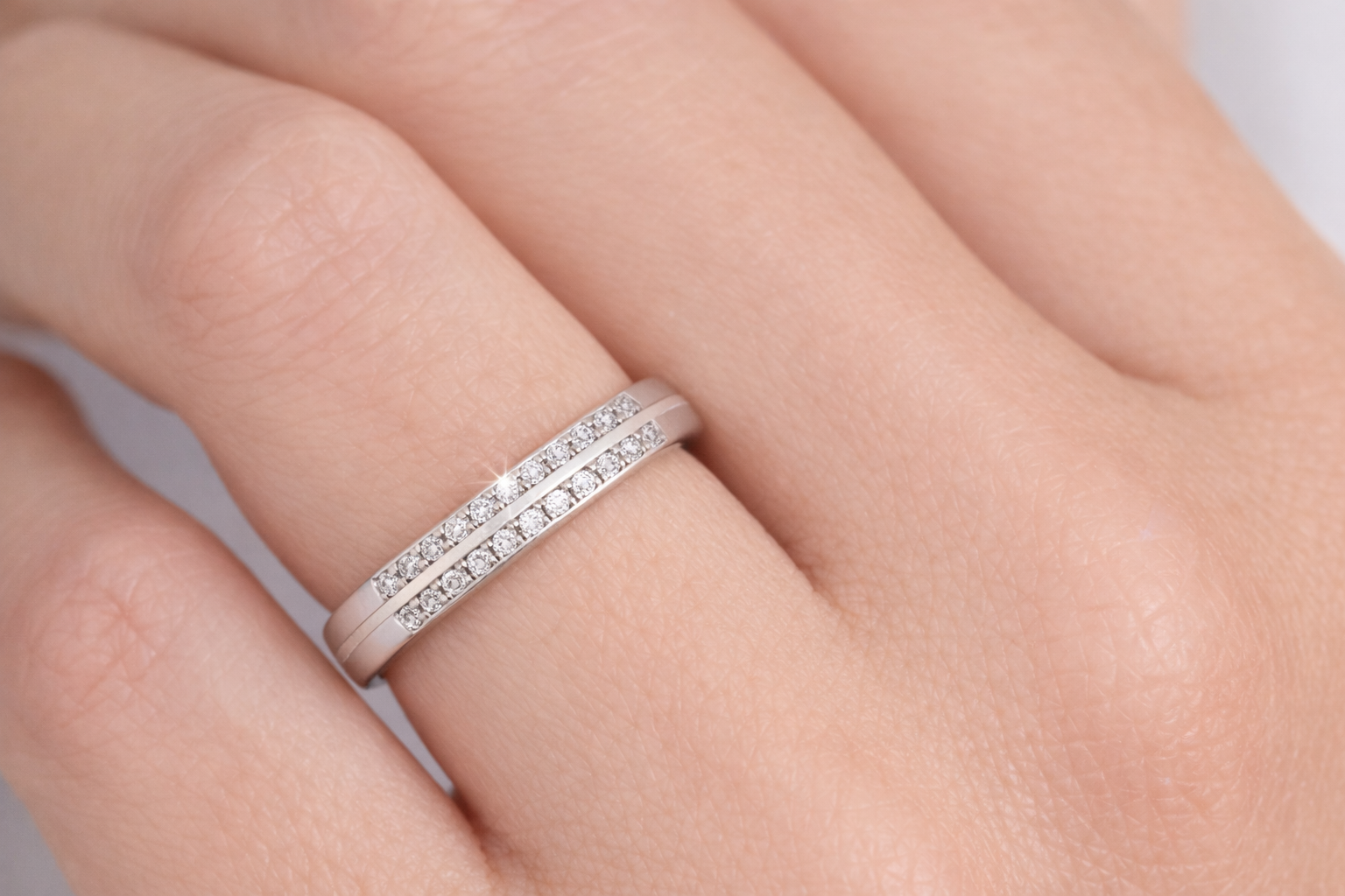 Platinum Diamond Wedding Band-Double Row Natural Diamonds
