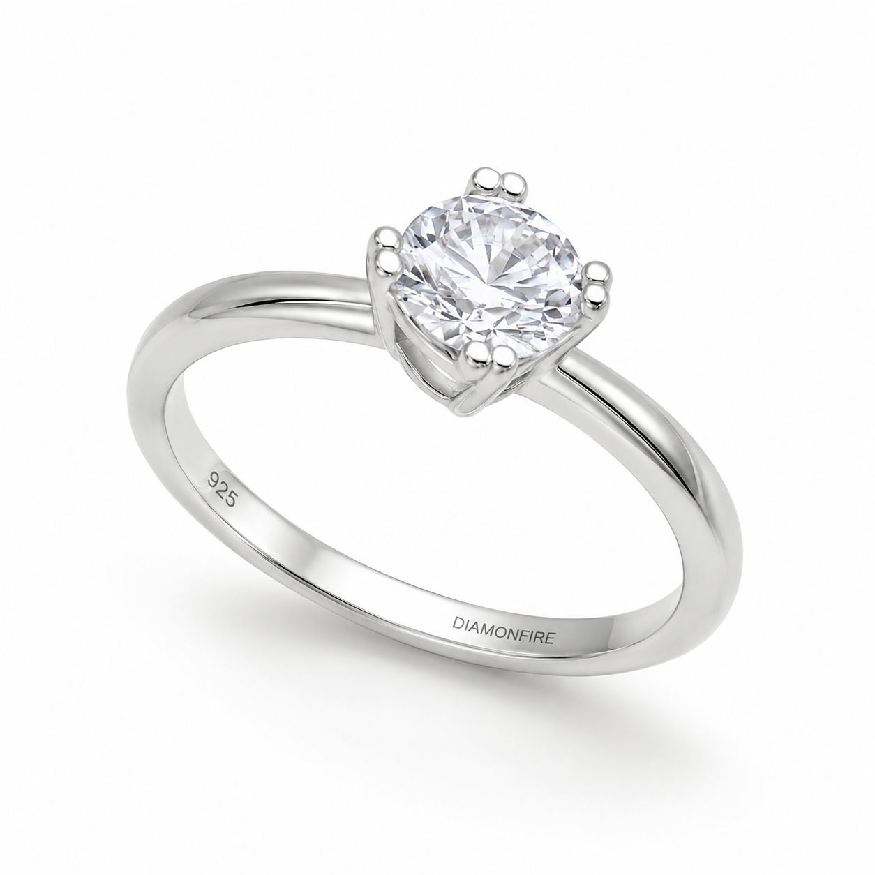 Sterling Silver Double Claw Solitaire Ring with DiamondFire® CZ