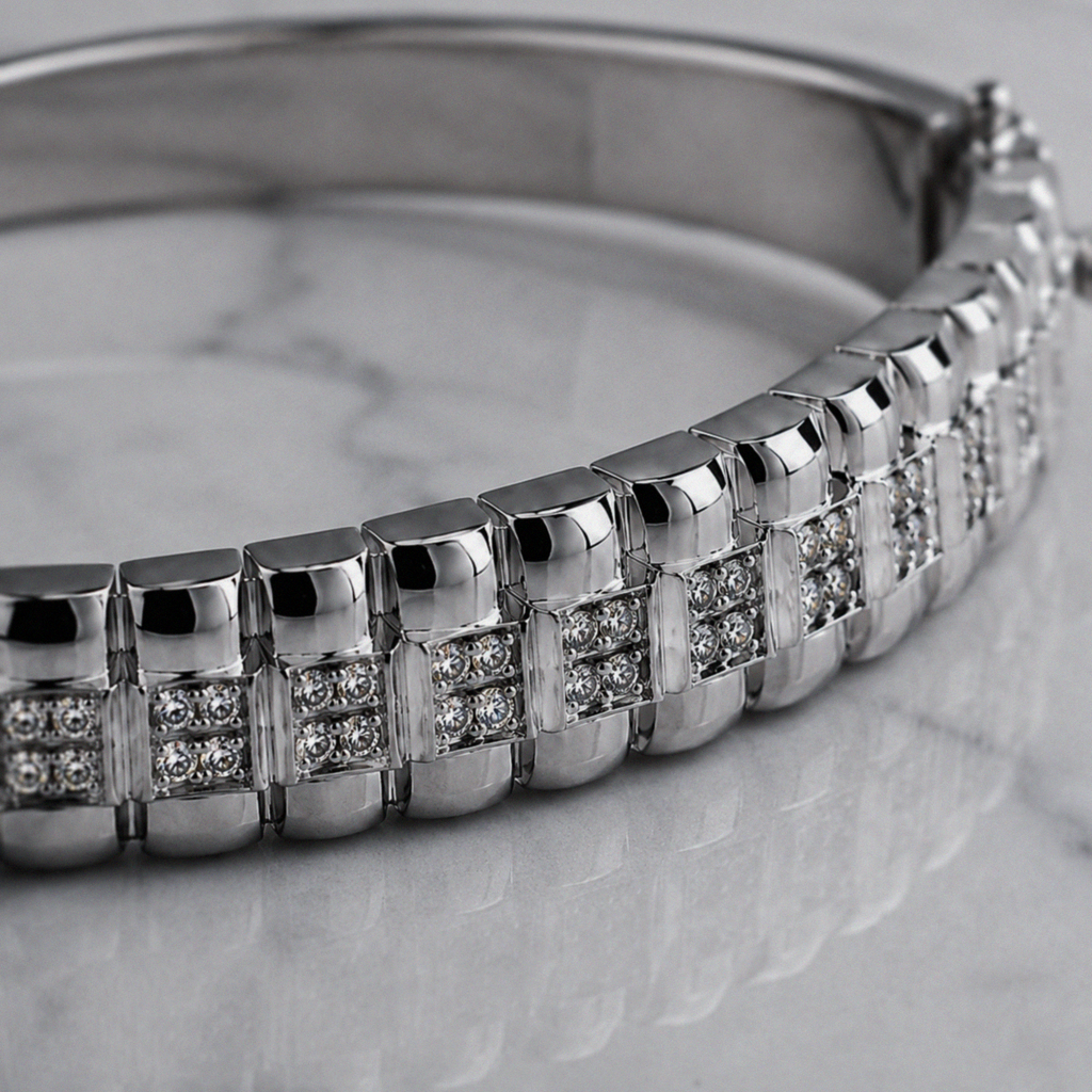 Children's Silver Cubic Zirconia Watch-Link Bangle