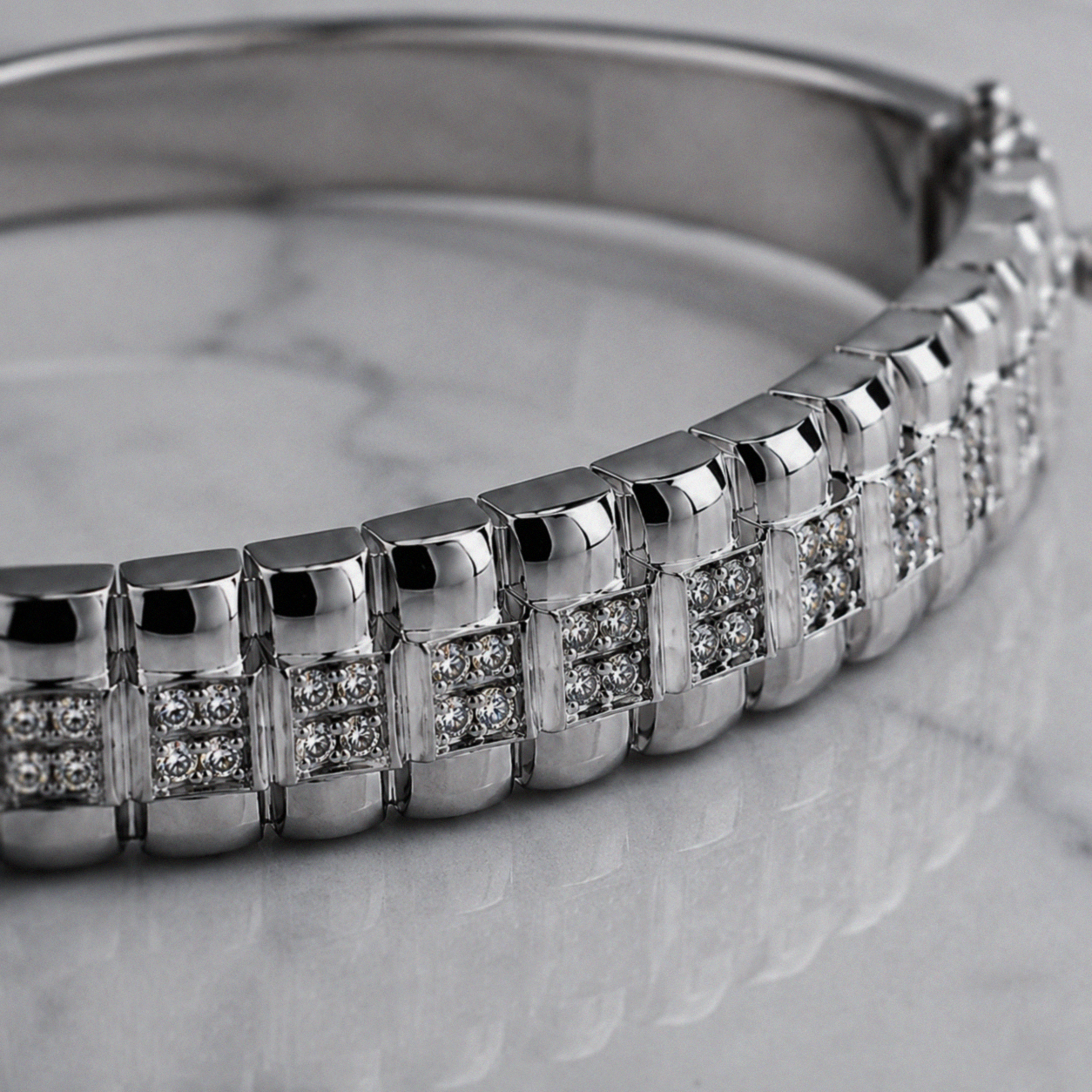 Ladies' Silver Cubic Zirconia Watch-Link Bangle