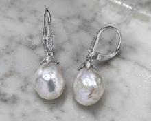 9ct White Gold Baroque Pearl & White Topaz Drop Earrings