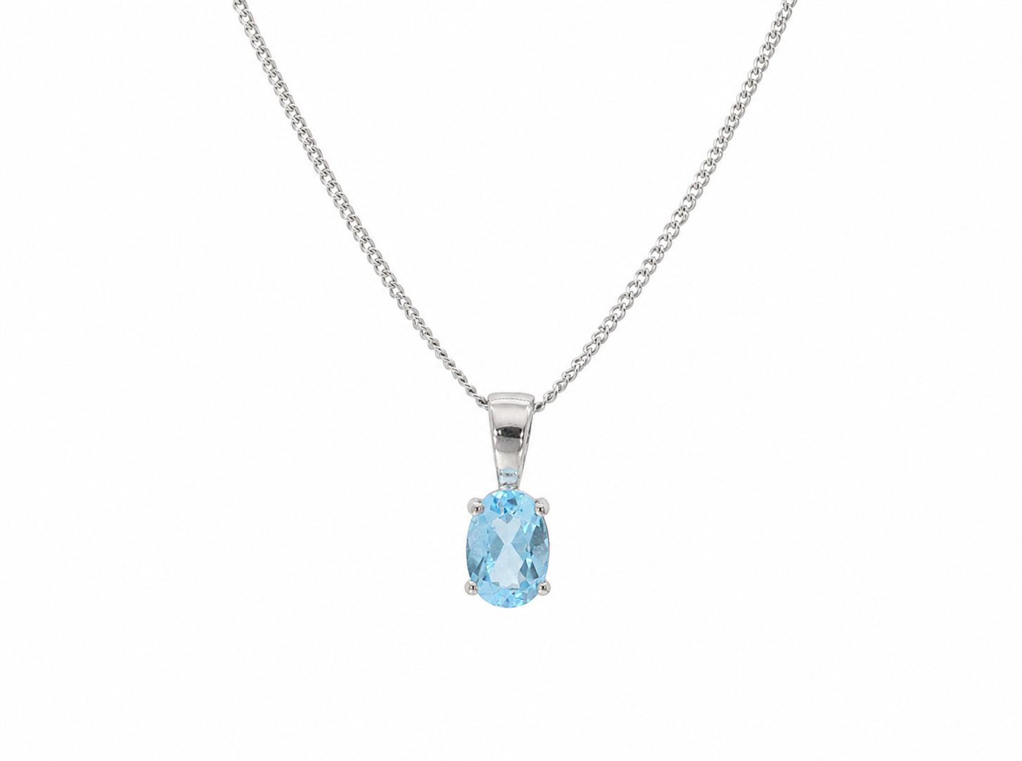 9ct White Gold Swiss Blue Topaz Oval Pendant Necklace