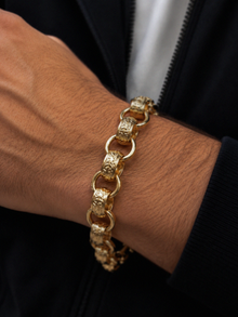 9ct Yellow Gold Engraved & Plain Belcher Bracelet