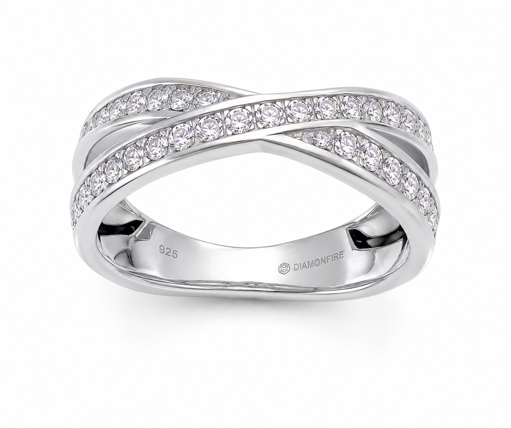 Diamonfire Sterling Silver Cubic Zirconia Crossover Ring