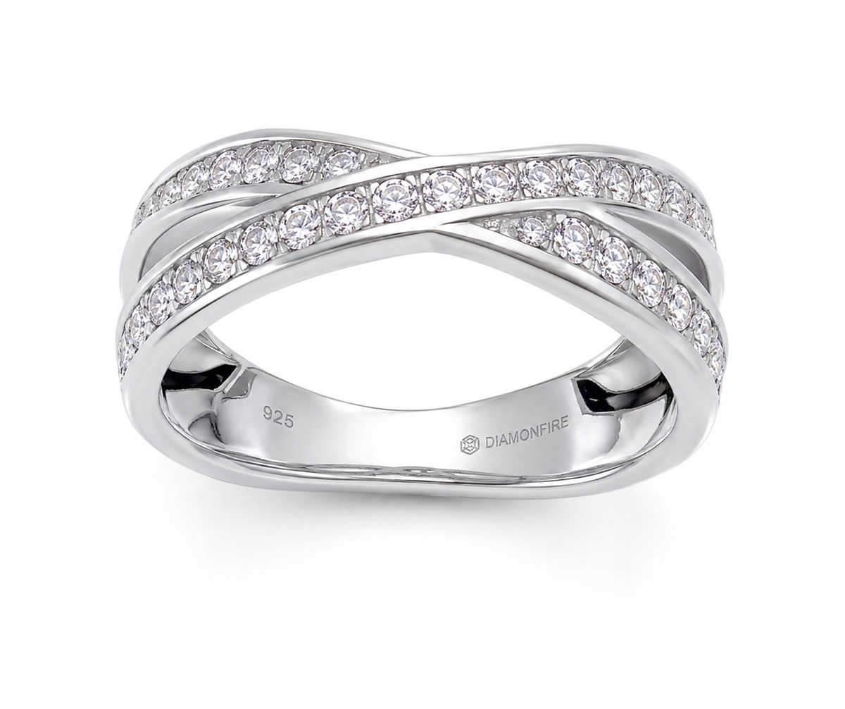 Diamonfire Sterling Silver Cubic Zirconia Crossover Ring