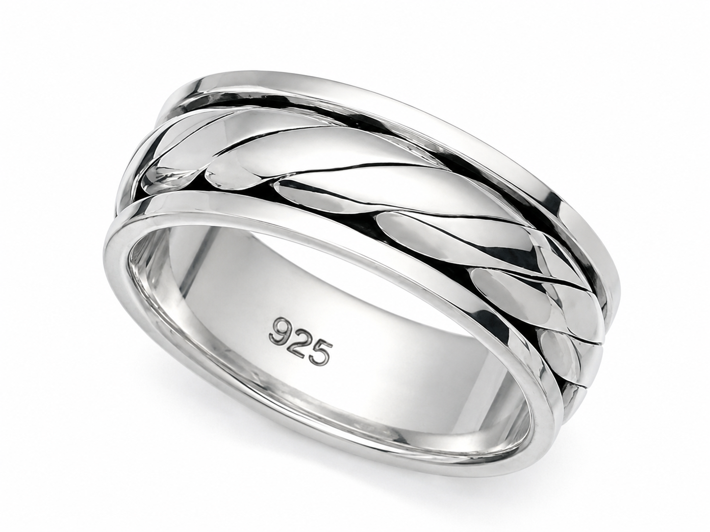 925 Sterling Silver Twist Design Fidget Ring