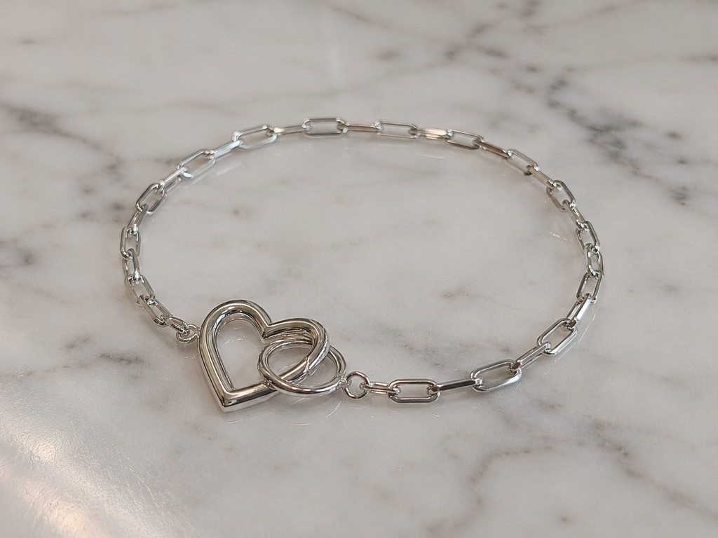 Sterling Silver Heart Connection Chain Bracelet