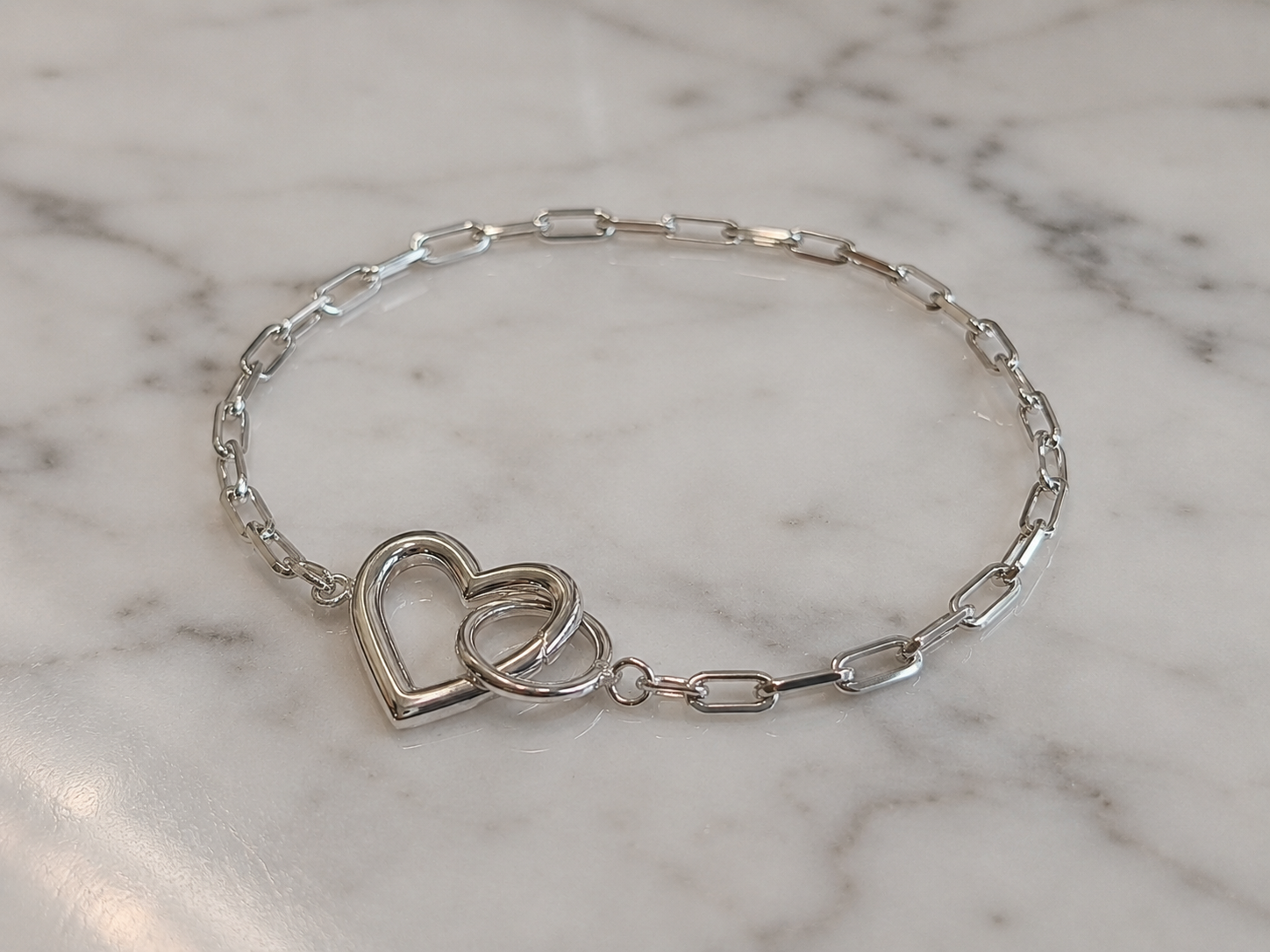 Sterling Silver Heart Connection Chain Bracelet