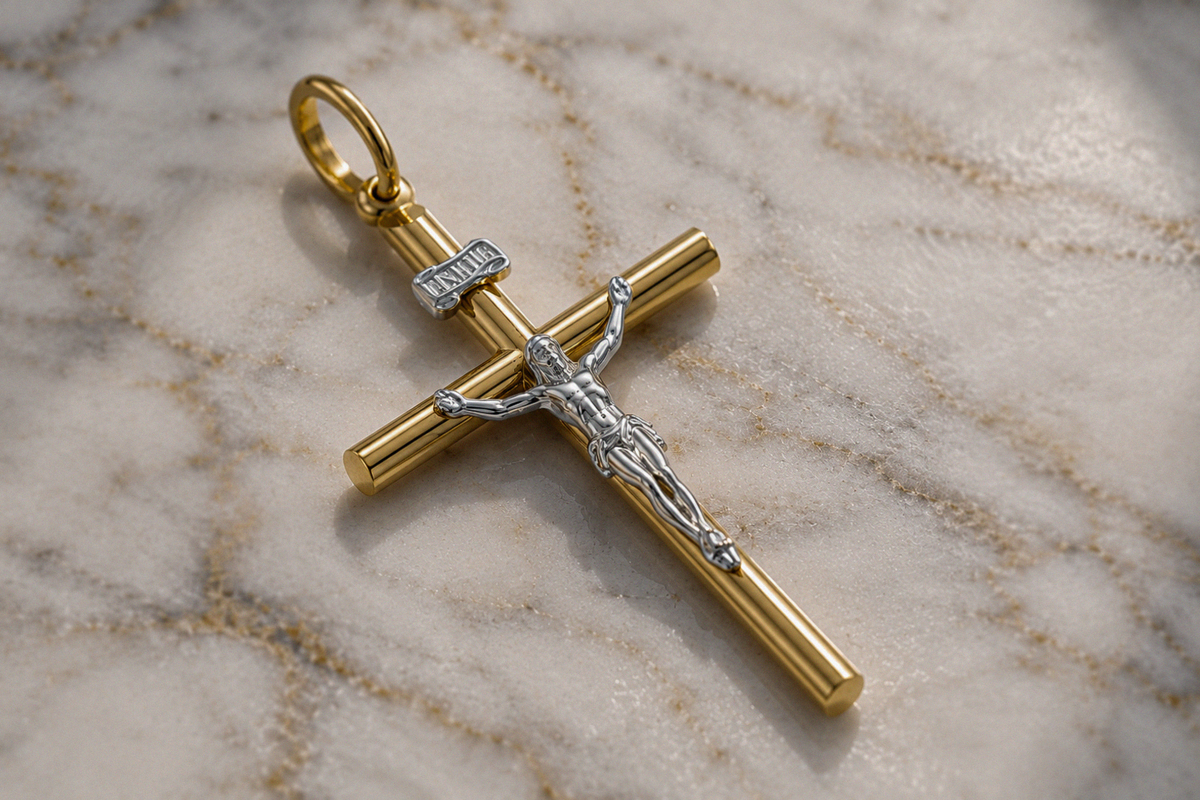 9ct Yellow & White Gold Crucifix Cross Pendant