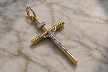 9ct Yellow & White Gold Crucifix Cross Pendant