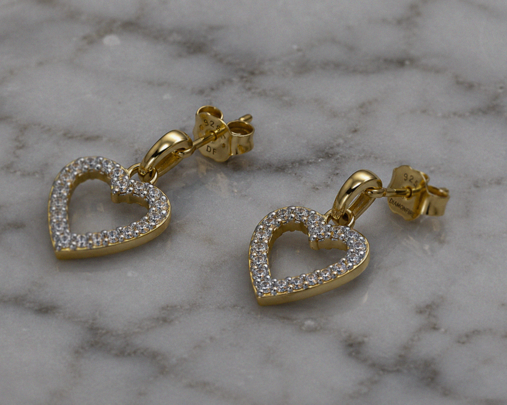 Diamonfire 24ct Gold-Plated Sterling Silver CZ Heart Drop Earrings