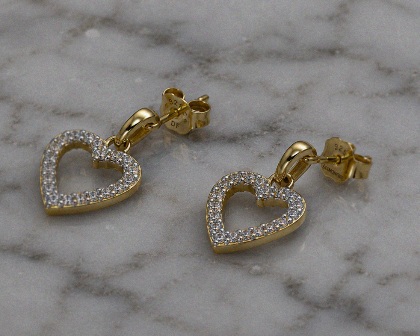 Diamonfire 24ct Gold-Plated Sterling Silver CZ Heart Drop Earrings
