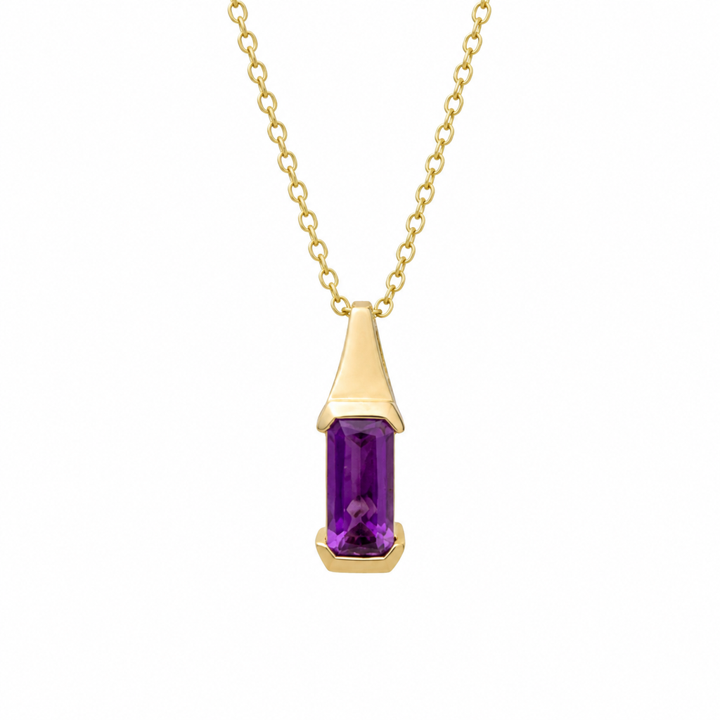 9ct Yellow Gold Elongated Amethyst Pendant Necklace