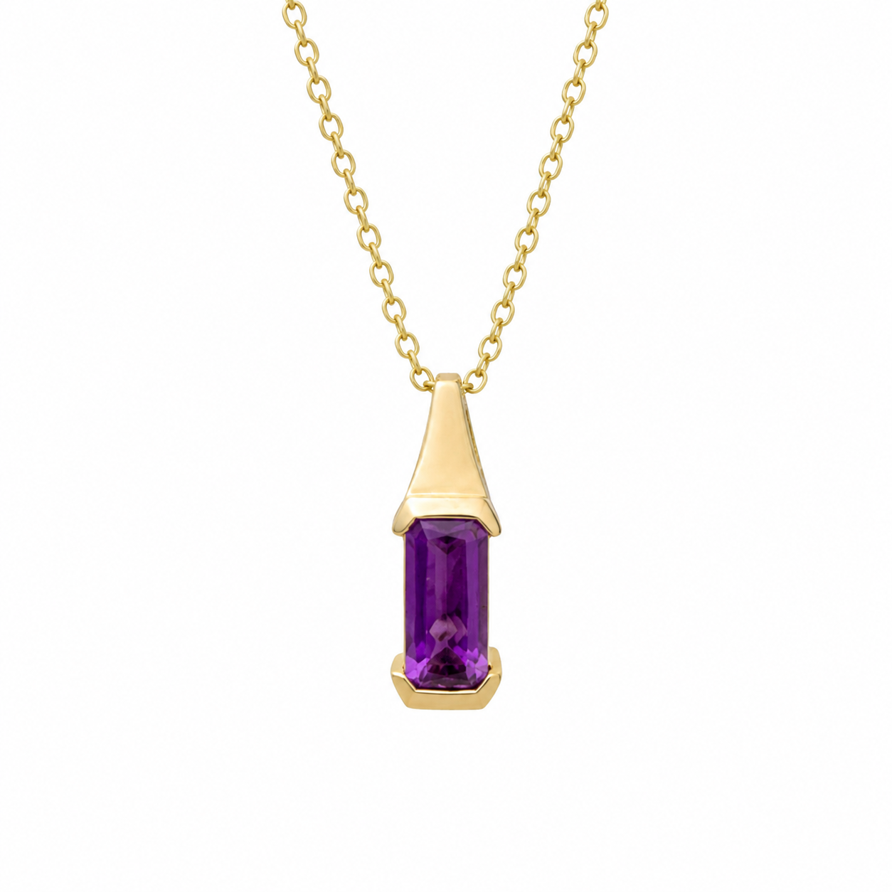 9ct Yellow Gold Elongated Amethyst Pendant Necklace