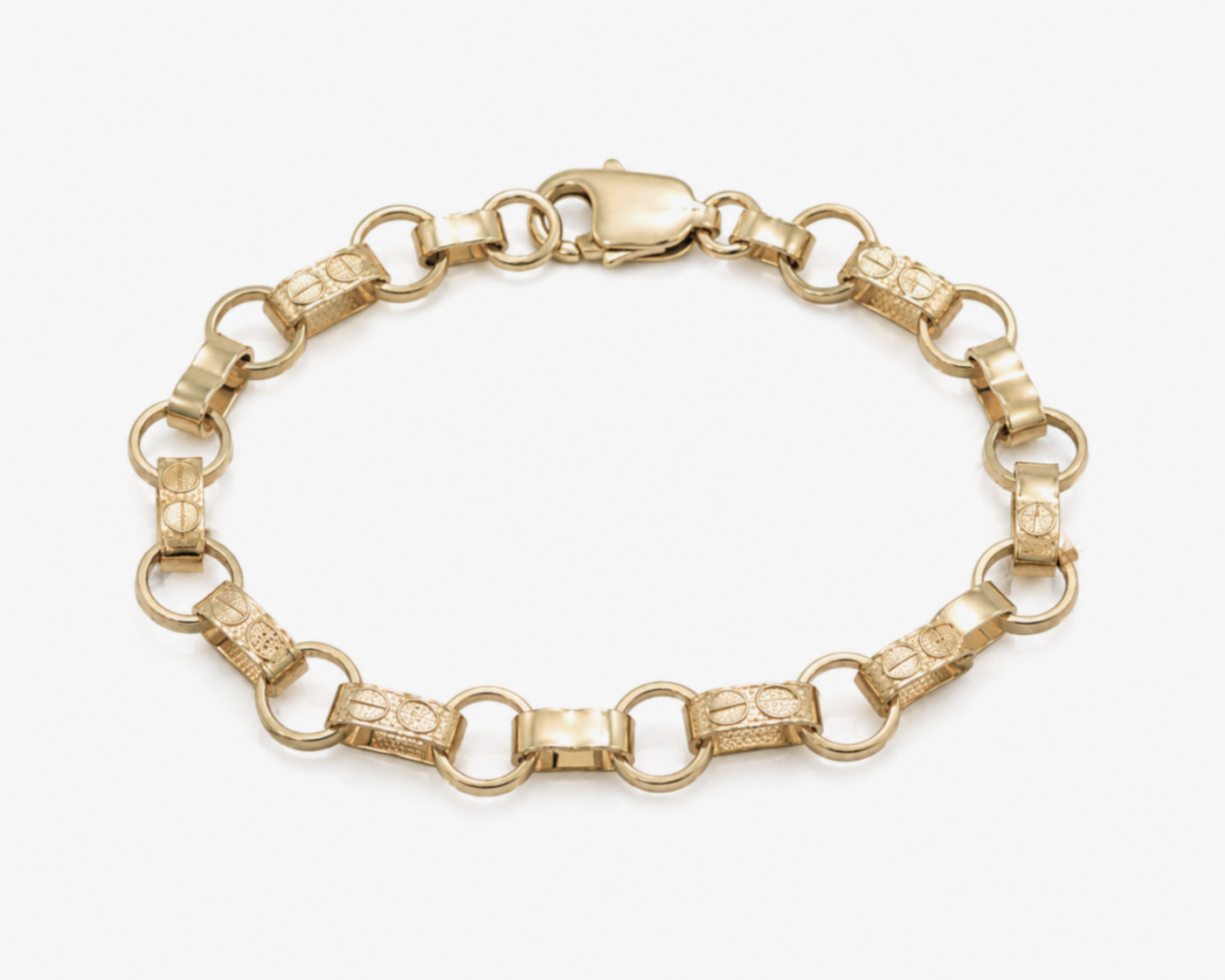 9ct Yellow Gold Engraved & Plain Belcher Bracelet – 6.5