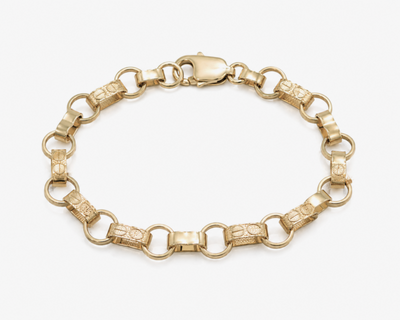 9ct Yellow Gold Engraved & Plain Belcher Bracelet – 6.5