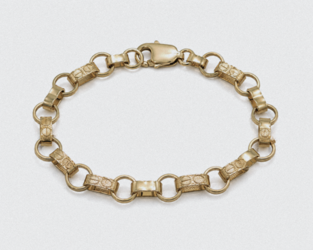 9ct Yellow Gold Engraved & Plain Belcher Bracelet – 6.5