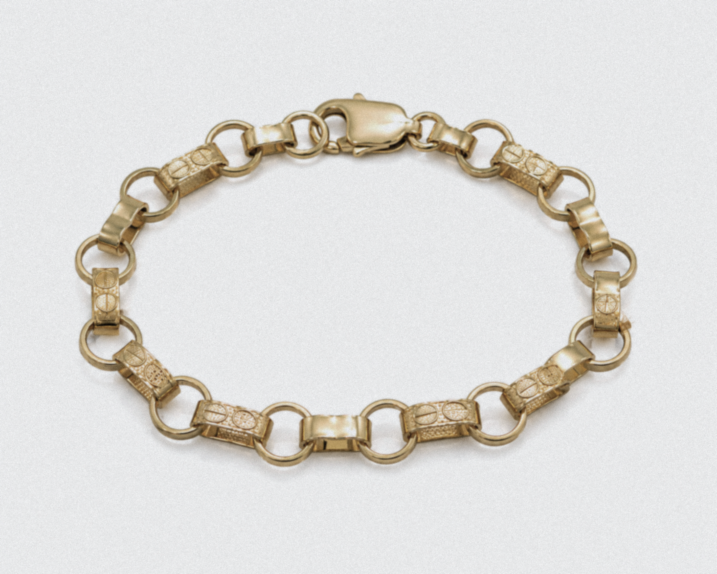 9ct Yellow Gold Engraved & Plain Belcher Bracelet – 6.5