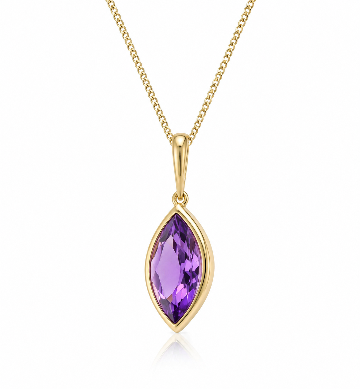 9ct Yellow Gold Flame Cut Amethyst Pendant Necklace
