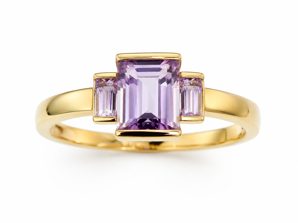 9ct Yellow Gold Trilogy Rose de France Amethyst Ring