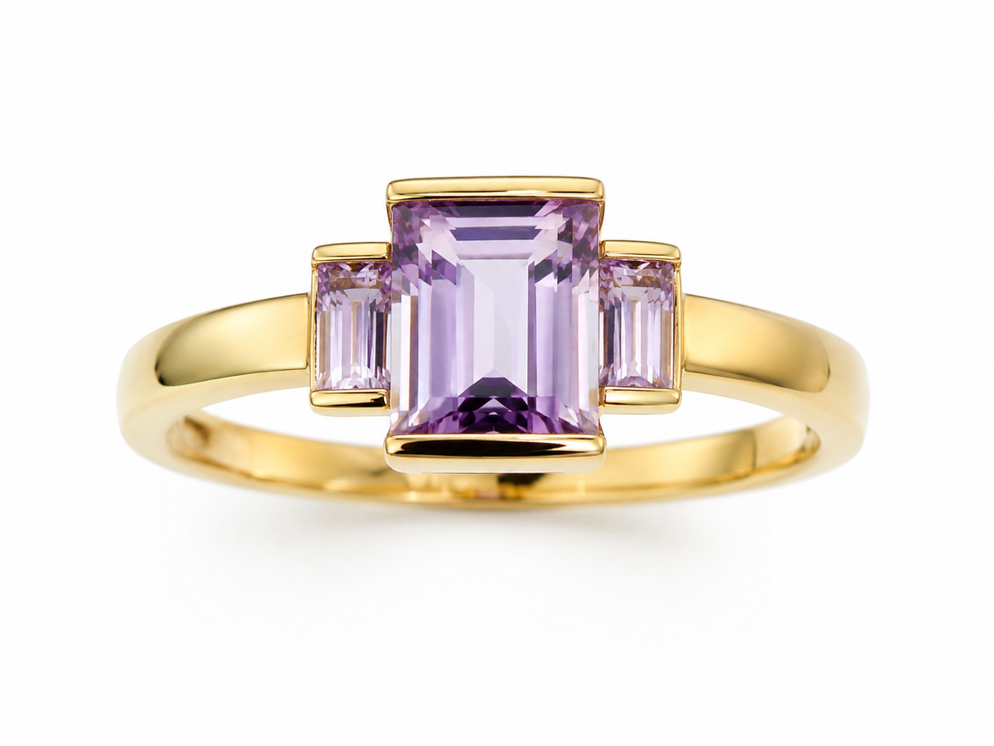 9ct Yellow Gold Trilogy Rose de France Amethyst Ring