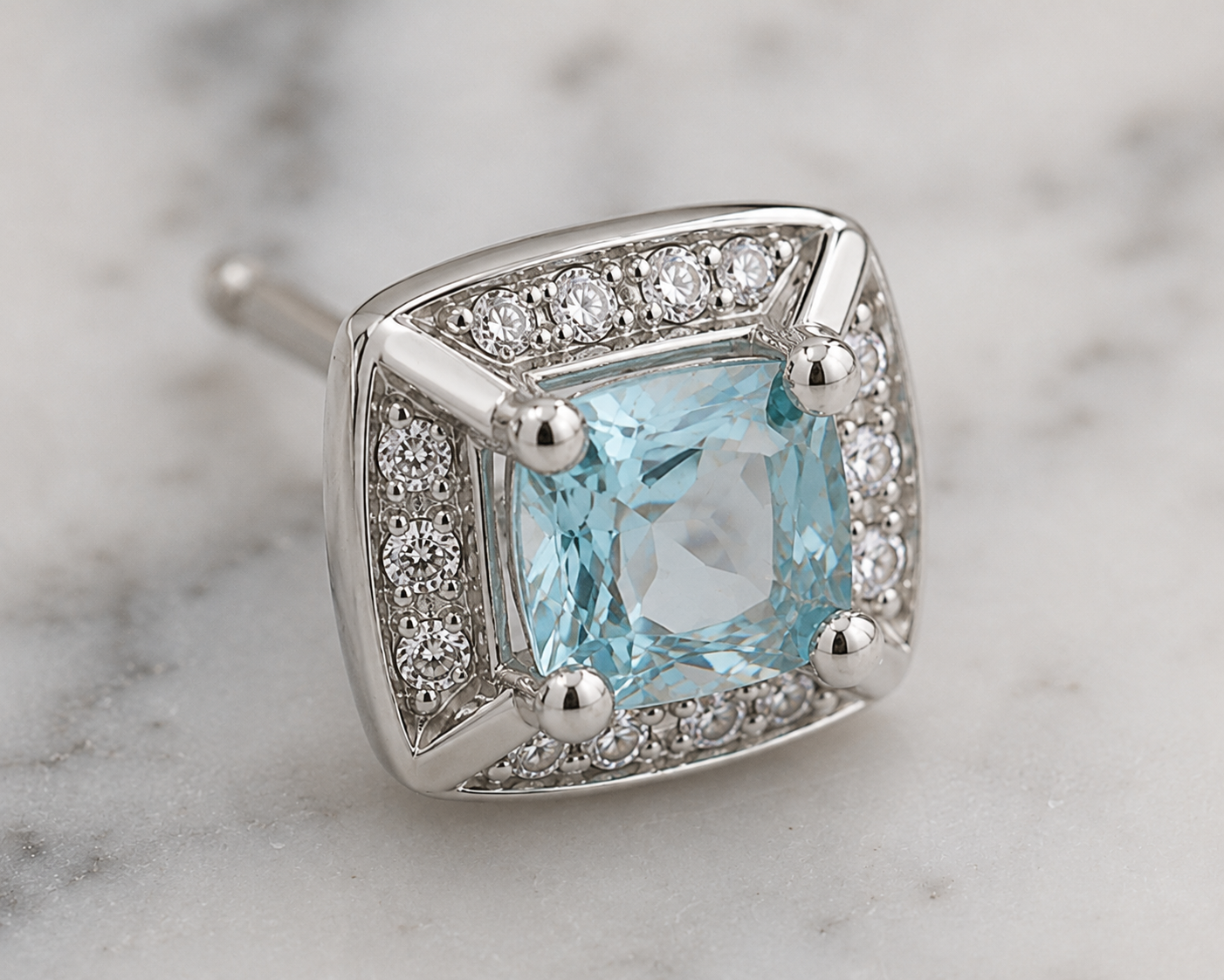 9ct White Gold Aquamarine & Diamond Stud Earrings