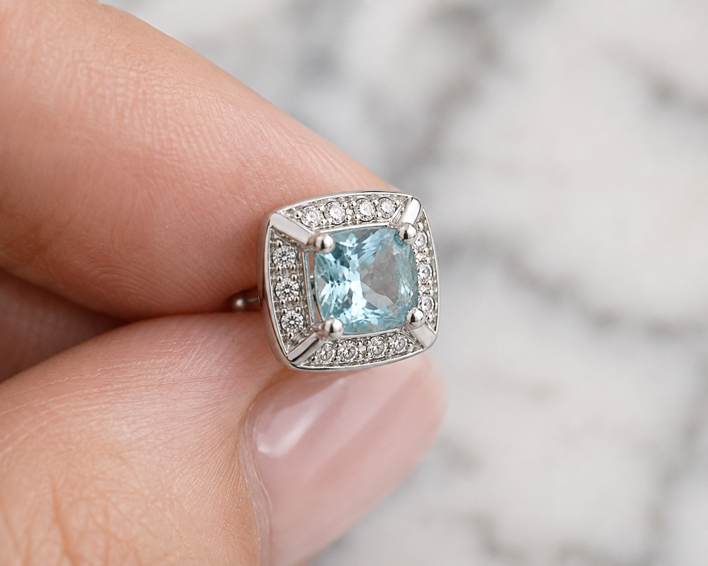 9ct White Gold Aquamarine & Diamond Stud Earrings