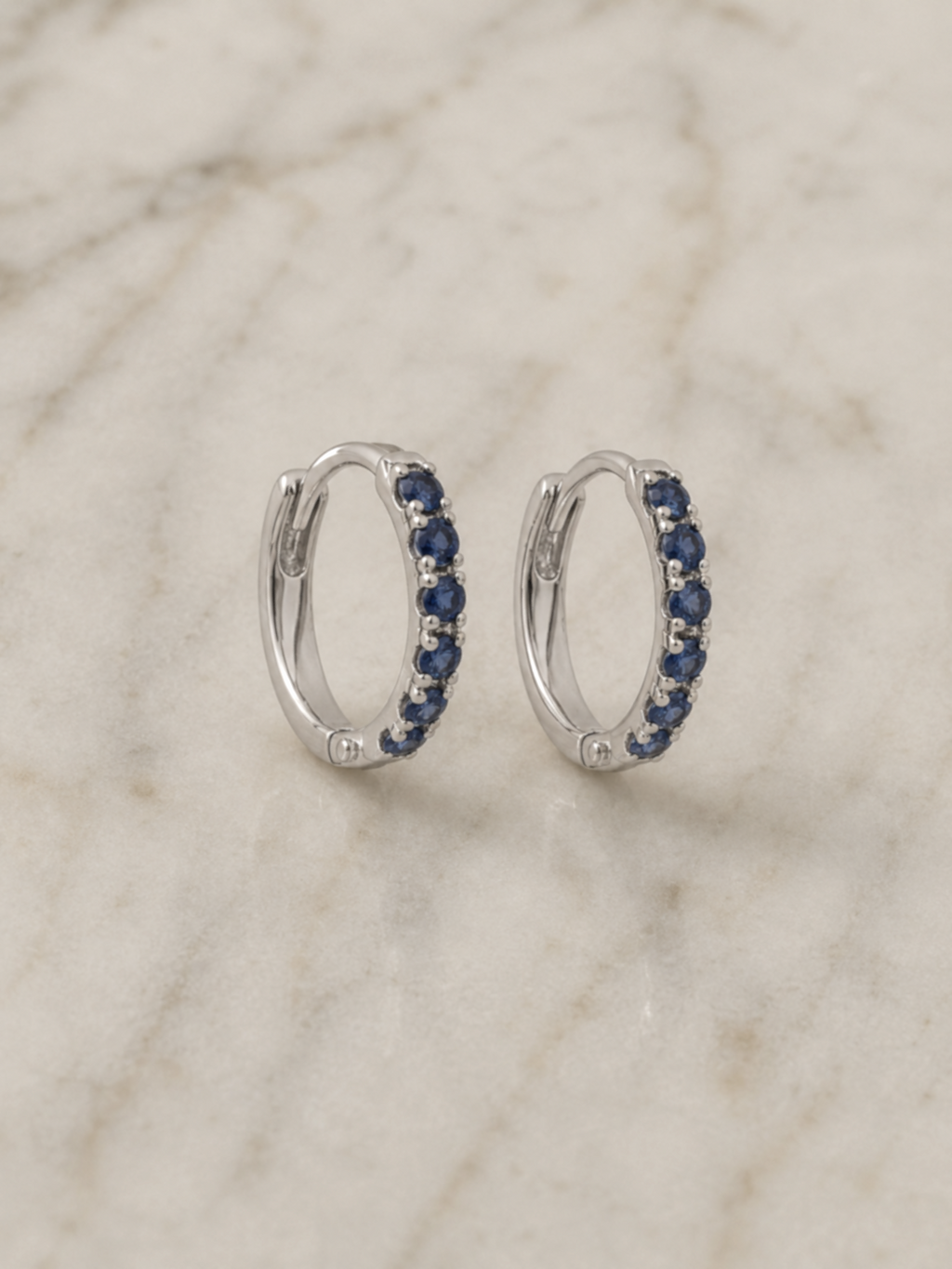 9ct White Gold Blue Sapphire Hoop Earrings