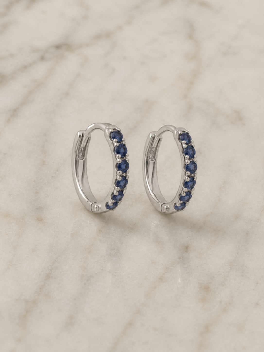 9ct White Gold Blue Sapphire Hoop Earrings