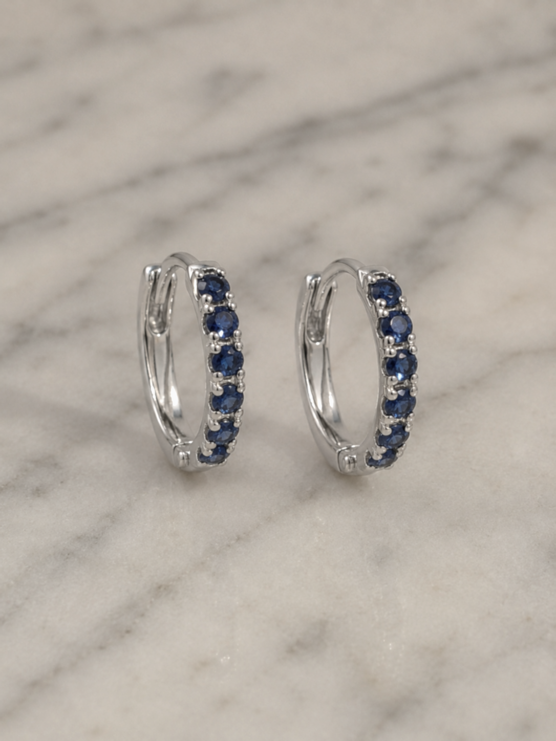9ct White Gold Blue Sapphire Hoop Earrings