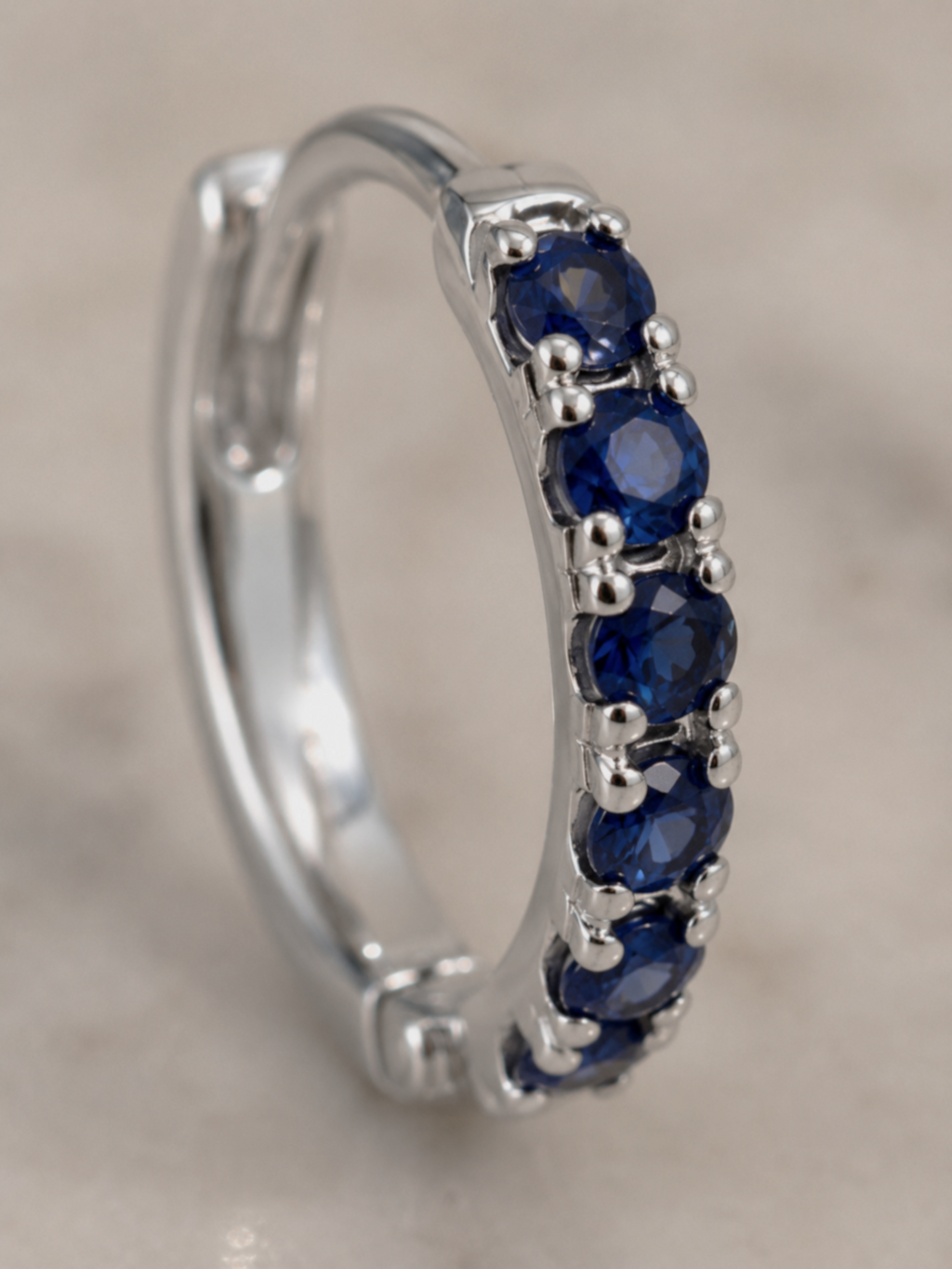 9ct White Gold Blue Sapphire Hoop Earrings