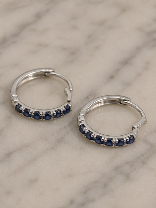 9ct White Gold Blue Sapphire Hoop Earrings