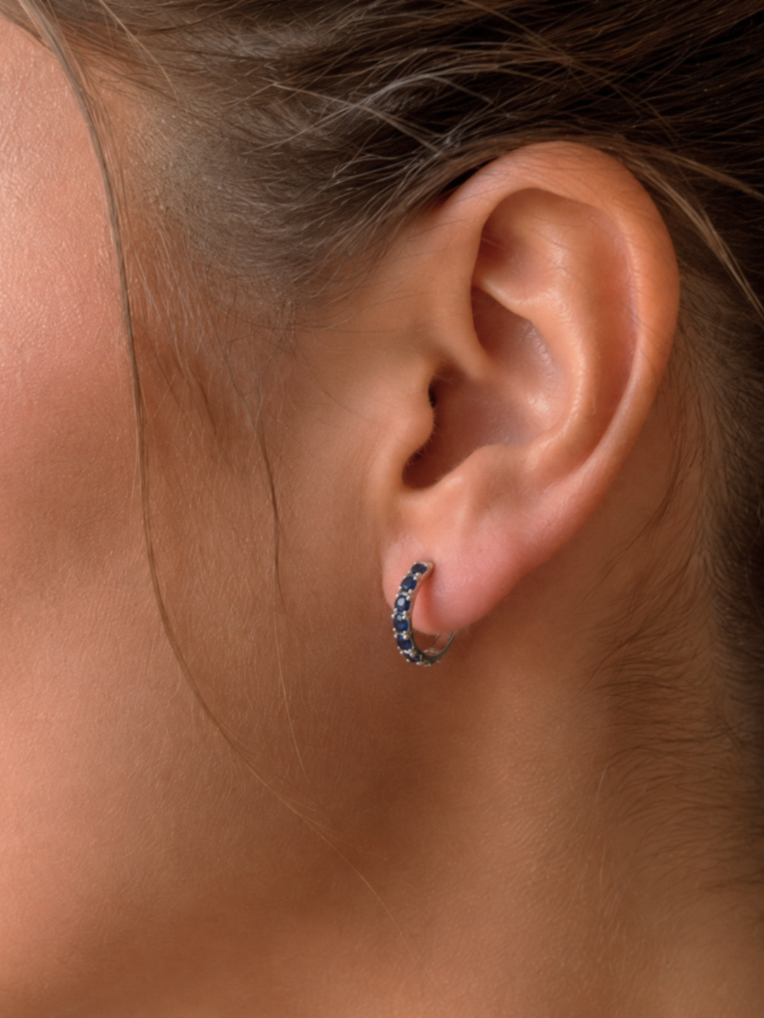 9ct White Gold Blue Sapphire Hoop Earrings