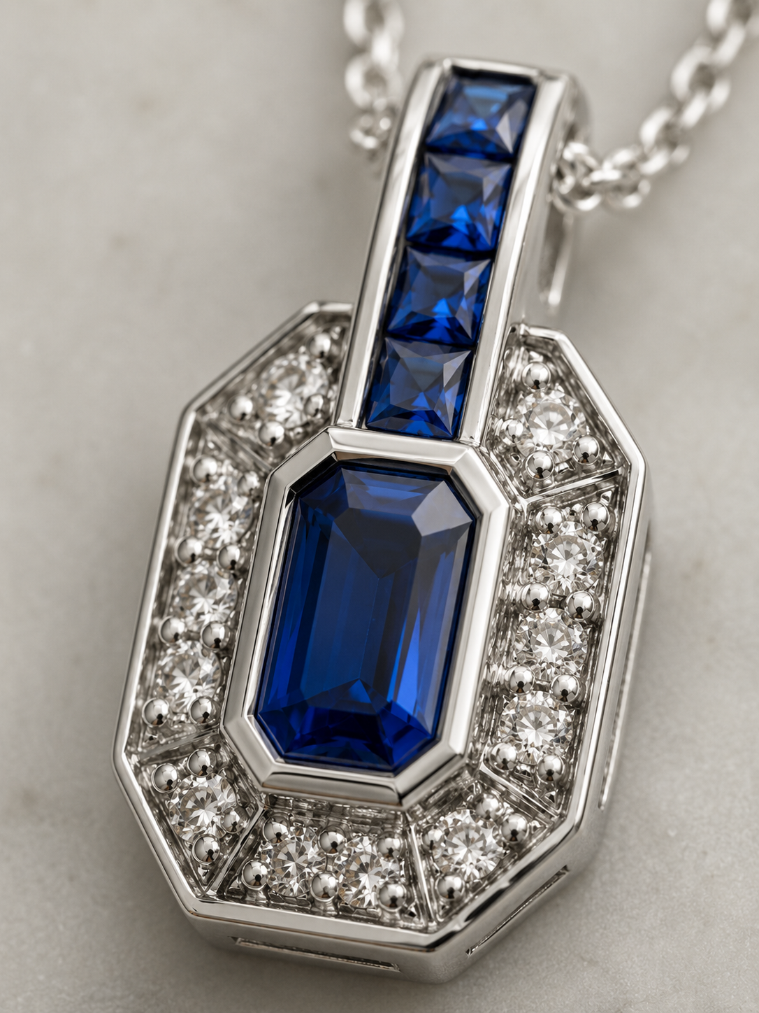 9ct White Gold Sapphire & Diamond Channel Necklace