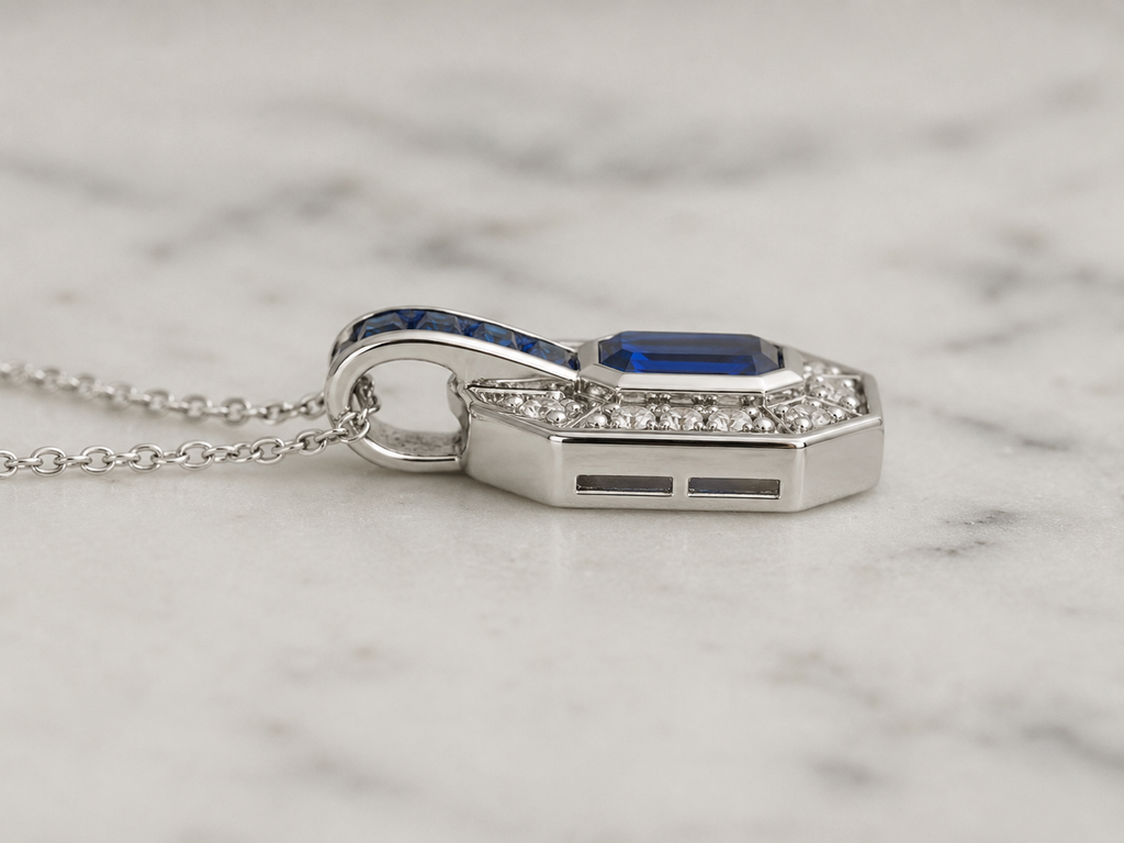 9ct White Gold Sapphire & Diamond Channel Necklace