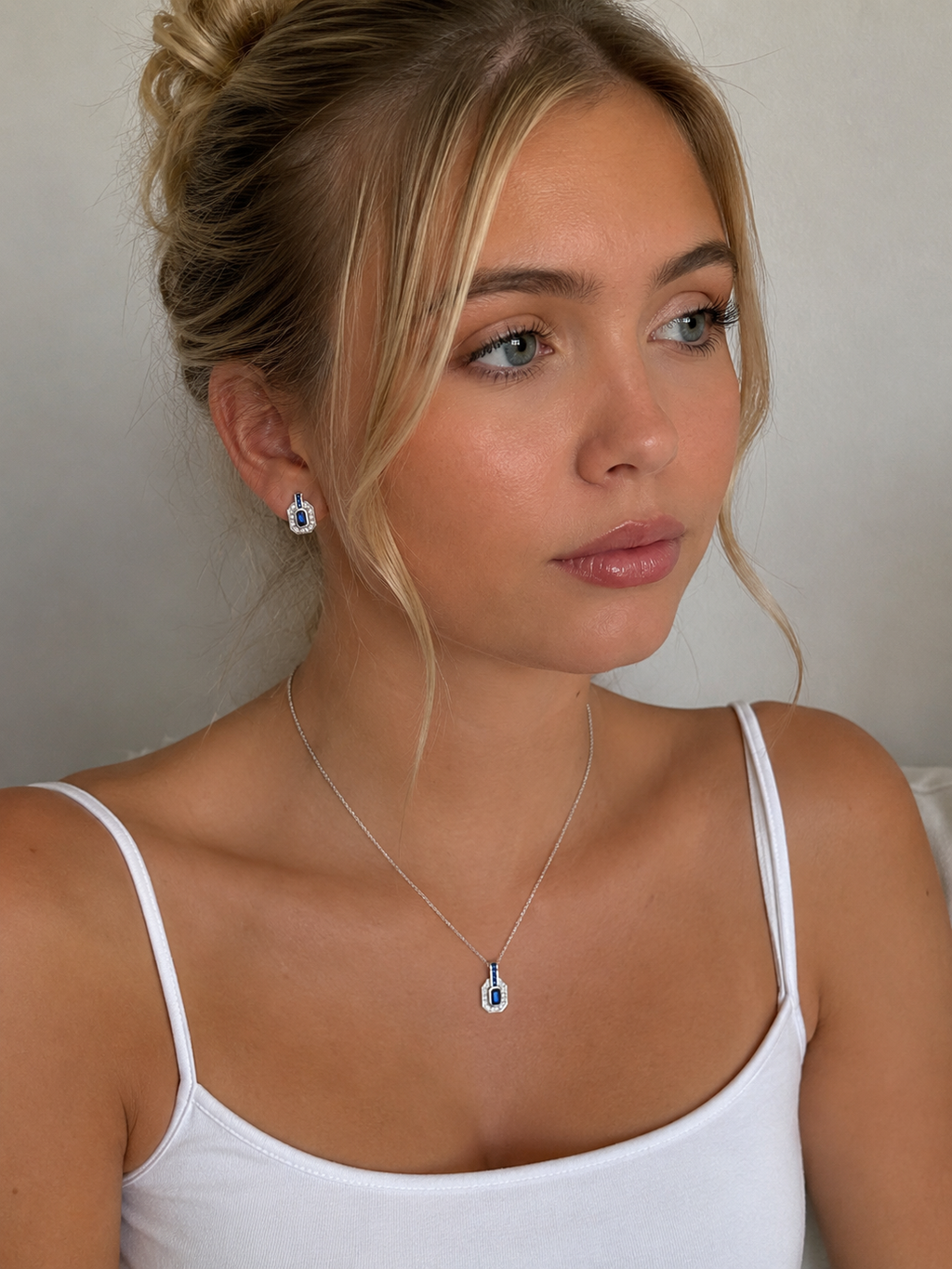 9ct White Gold Sapphire & Diamond Channel Necklace
