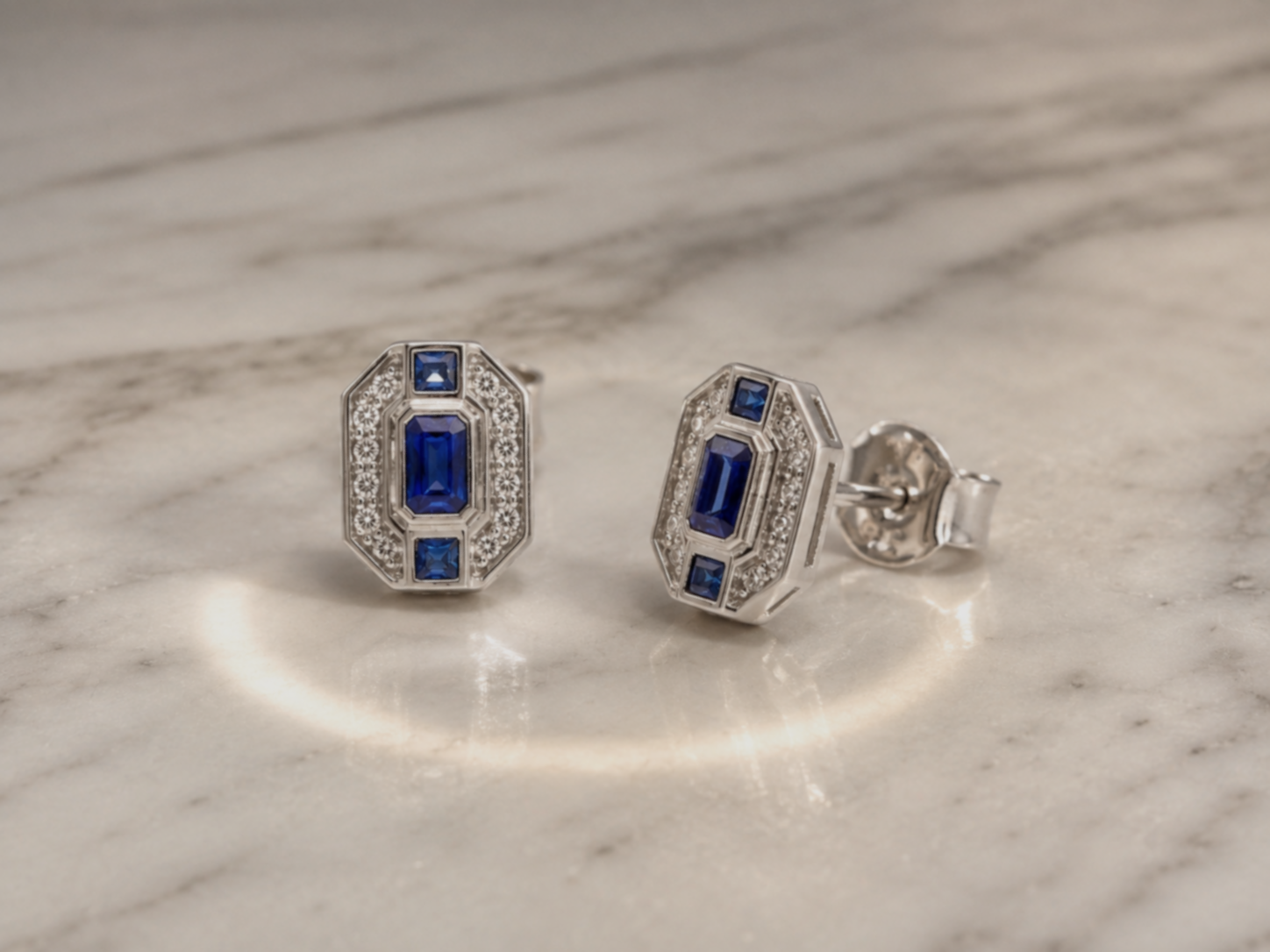 9ct White Gold Sapphire & Diamond Channel Stud Earrings