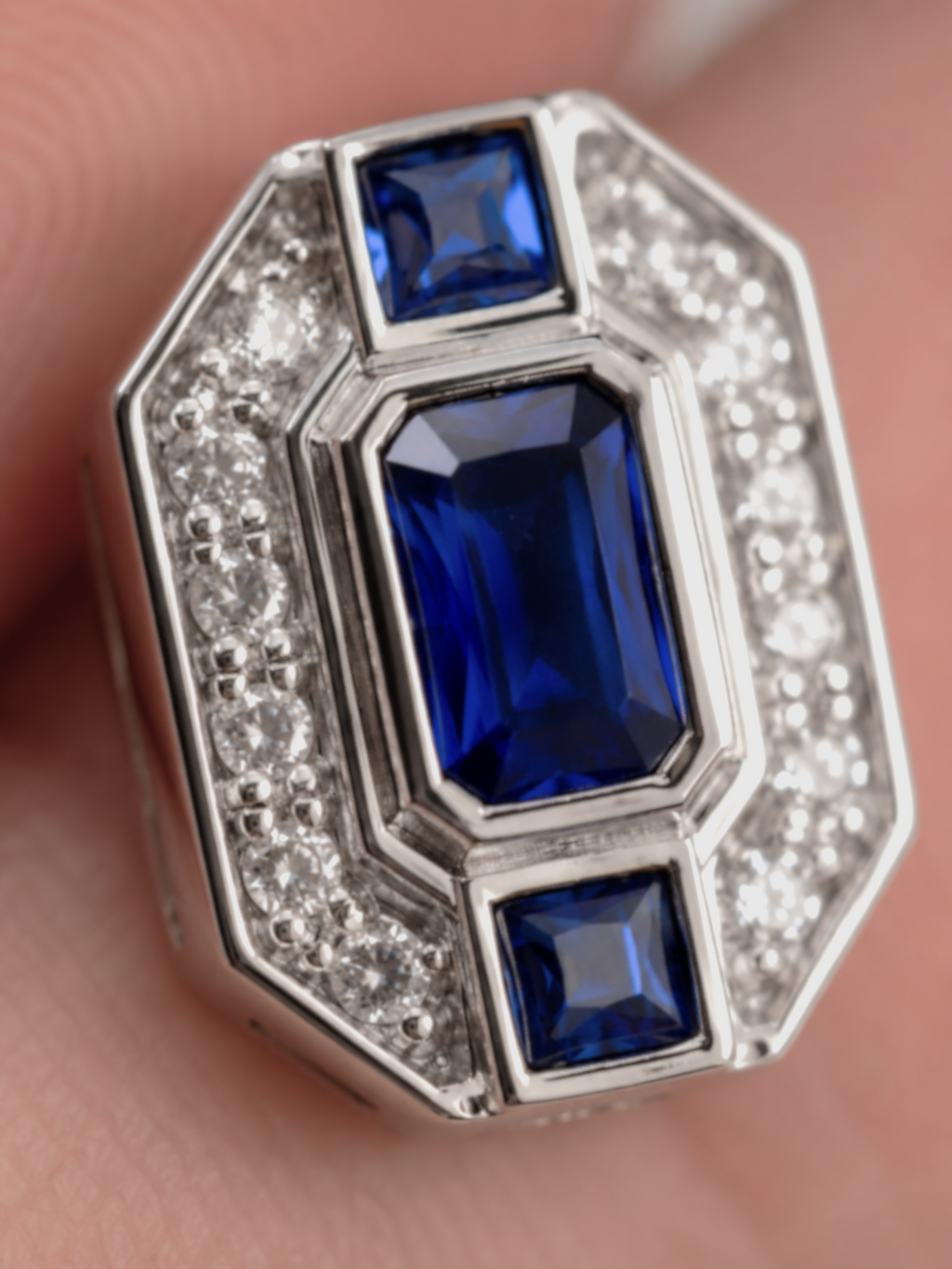 9ct White Gold Sapphire & Diamond Channel Stud Earrings