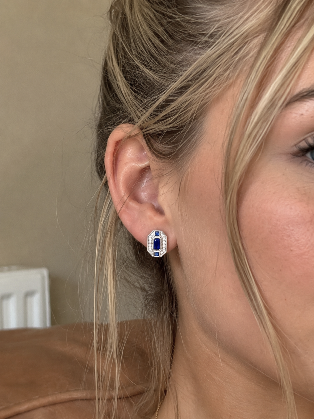 9ct White Gold Sapphire & Diamond Channel Stud Earrings