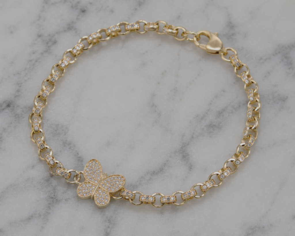 9ct Yellow Gold CZ Butterfly Belcher Baby Bracelet