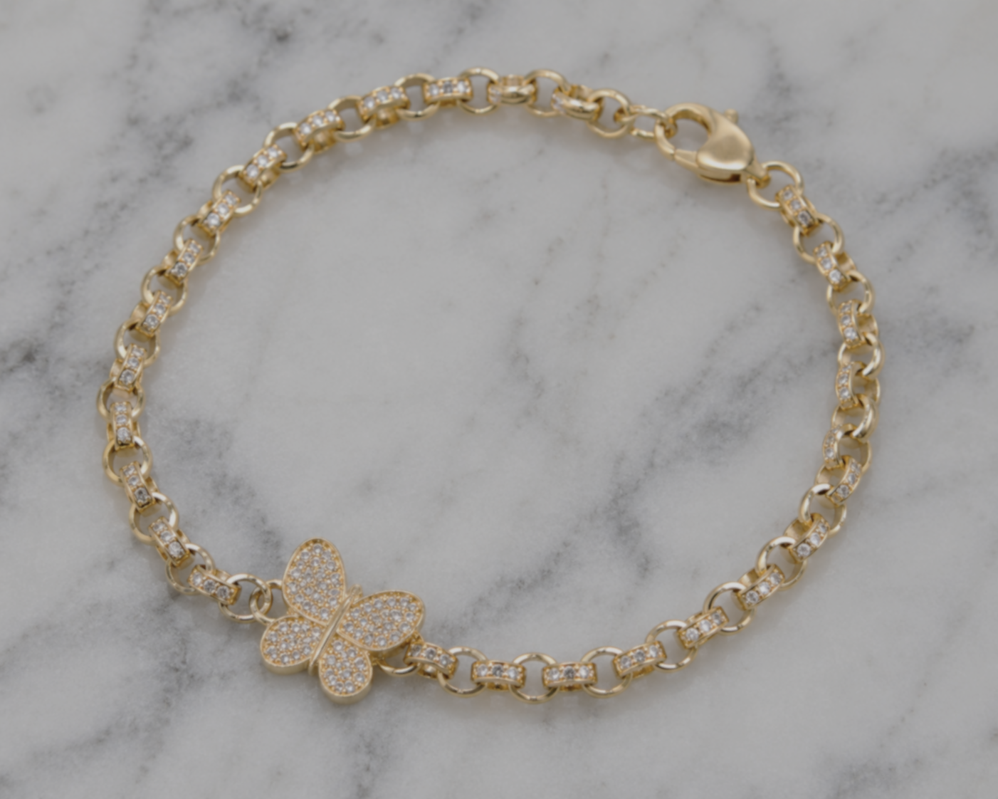 9ct Yellow Gold CZ Butterfly Belcher Baby Bracelet