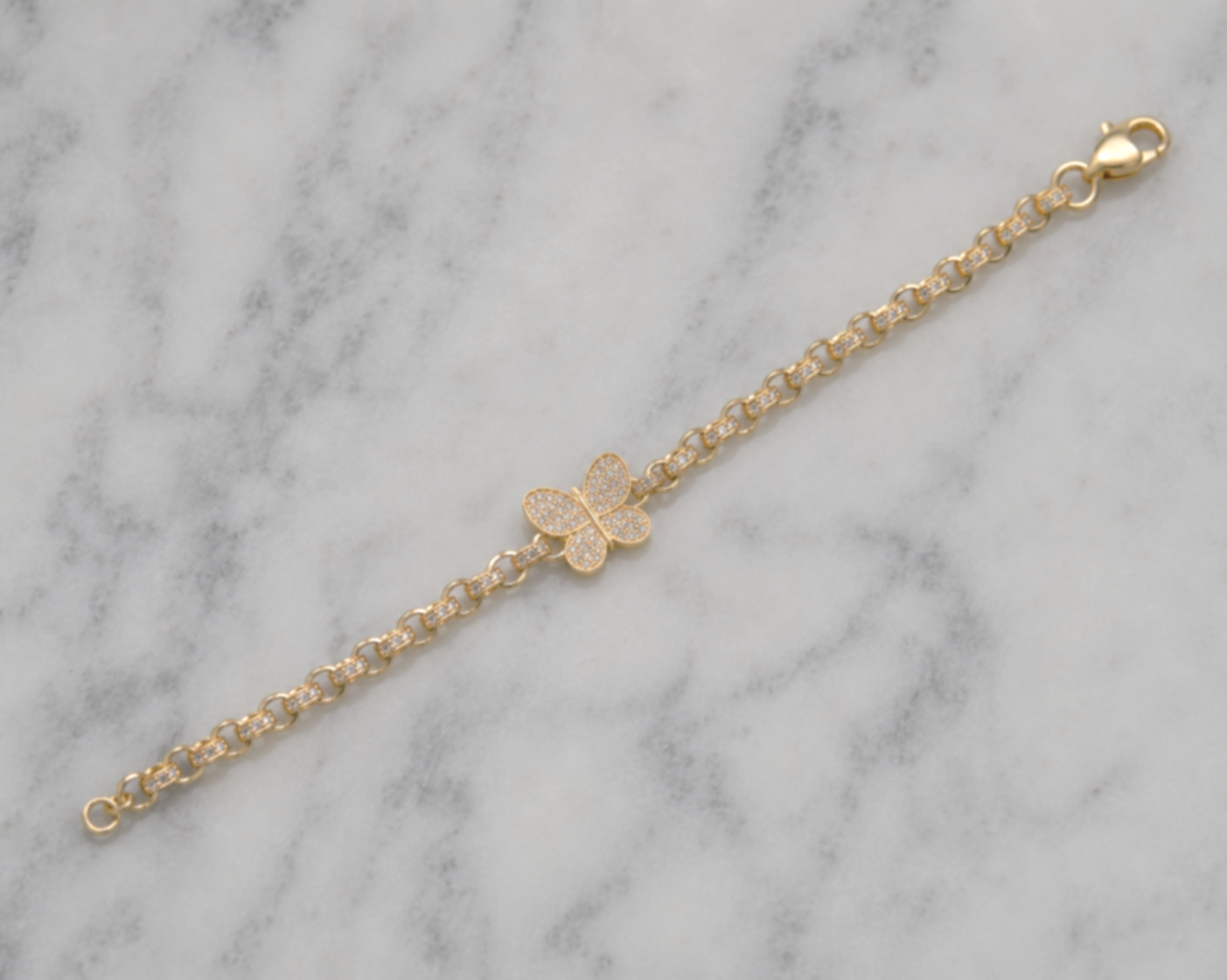 9ct Yellow Gold CZ Butterfly Belcher Baby Bracelet