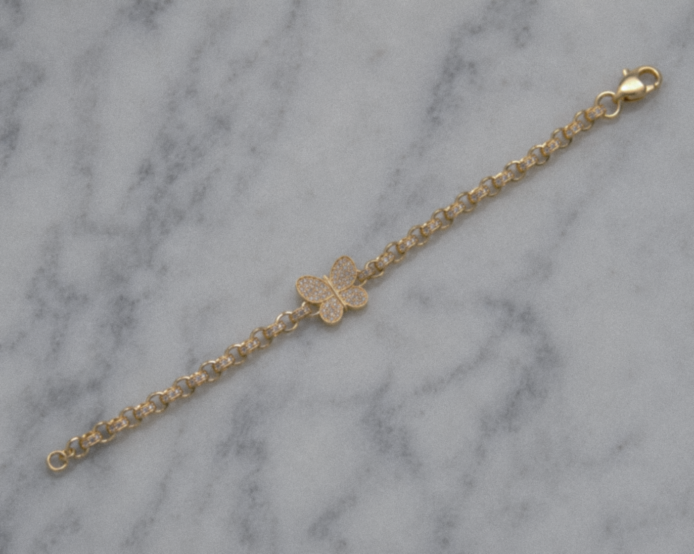 9ct Yellow Gold CZ Butterfly Belcher Baby Bracelet